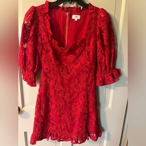 NWOT Red Lace puff sleeve mini dress